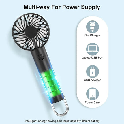 Hand-held Fan Portable Mini Fan Cooling USB Rechargeable 3 Speed With Clip Black