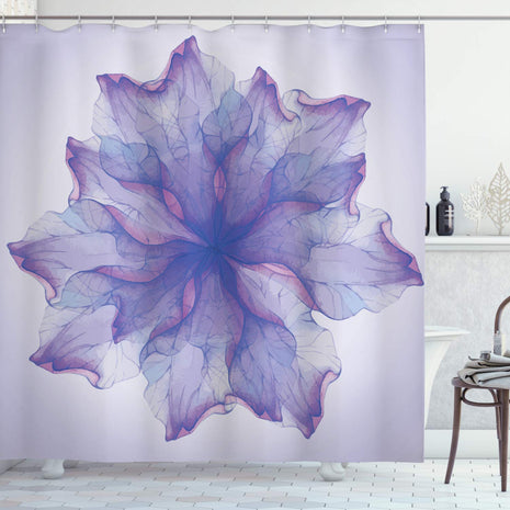 ABAKUHAUS Flower Shower Curtain, Blossoming Petals Pattern Watercolor Effect Floral Design, Cloth Fabric Bathroom Decor Set with Hooks, 175 x 180 cm,