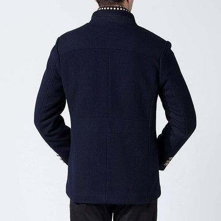 Mens Winter Wool Coat Thick Stand Collar With Scarf Navy Blue Size M, Biutimarden