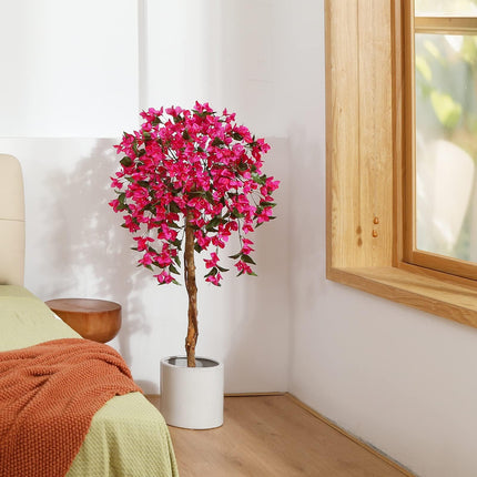 Fopamtri Artificial Plants Bougainvillea 120 cm Artificial Blossom, Fake Plants in Pot Large Pink Artificial Tree with Flowers for Home House Office