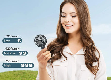 Hand-held Fan Portable Mini Fan Cooling USB Rechargeable 3 Speed With Clip Black