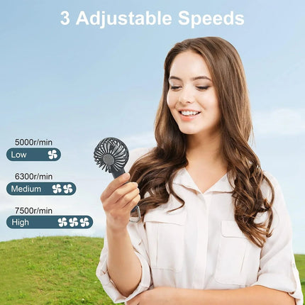 Hand-held Fan Portable Mini Fan Cooling USB Rechargeable 3 Speed With Clip Black