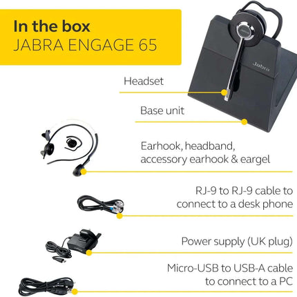 Jabra Engage 65 Convertible DECT Wireless Headset Noise Cancelling 13 Hr Battery