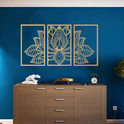 ESTART Large Lotus Flower Metal Wall Art 3-piece Set, Religion Faith Mandala Home Wall Decoration for Living Room, Bedroom, Office and Yoga Room