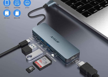 AYCLIF 6 in 1 Docking Station with 4K HDMI Output PD 100W USB 3.0 TF Card Reader