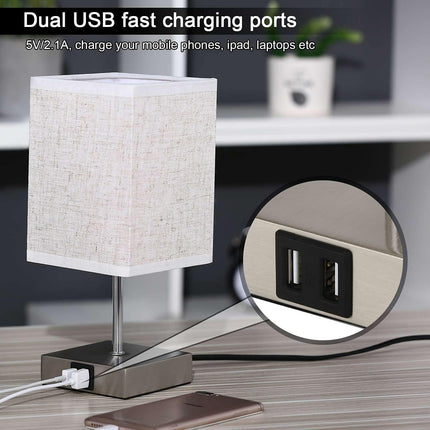 Lightess 2x Touch Bedside Lamps with USB, Dimmable, E14 Bulbs Included – White