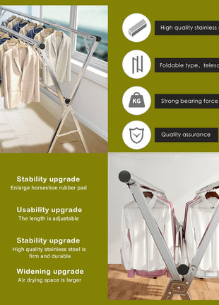 AIODE Clothes Drying Rack for Laundry Foldable, 94.5 inch Stainless Steel Pool Towel Rack Outdoor Free Standing Clothing Hanger Indoor