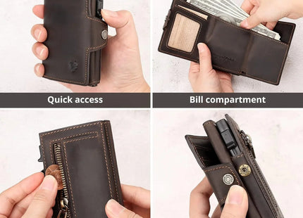 HUMERPAUL Folding Leather Smart Card Wallet Coin Pocket RFID Blocking & Keyring