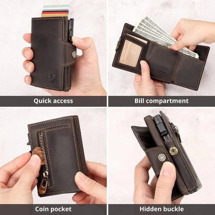 Leather Smart Card Wallet Coin Pocket RFID Blocking Wallet & Leather Keyring