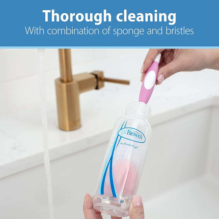 Dr Brown's Baby Bottle Cleaning Brush Pink Bottle Cleaner with Teat Cleaner 2 Pk