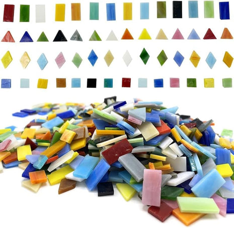 1100 Pieces DIY Glass Mosaic Tiles, 970g Mixed Shapes Colorful Stained Glass Hobbies Handmade Crafts, Decorations for Home, Kitchen,Bathroom Mosaic