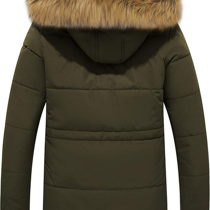 Mens Fleece Jacket Windbreaker Parka Removable Hood Army Green S WenVen