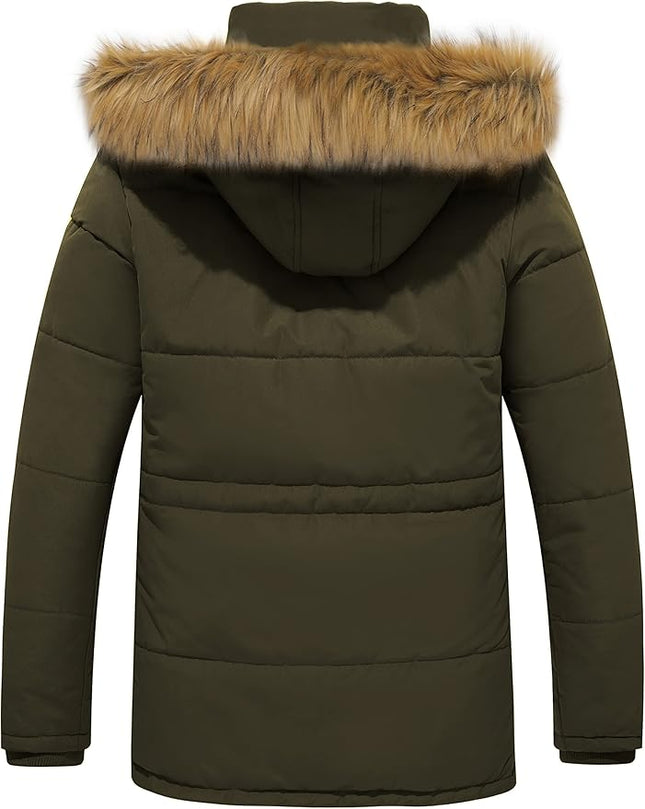 Mens Fleece Jacket Windbreaker Parka Removable Hood Army Green S WenVen