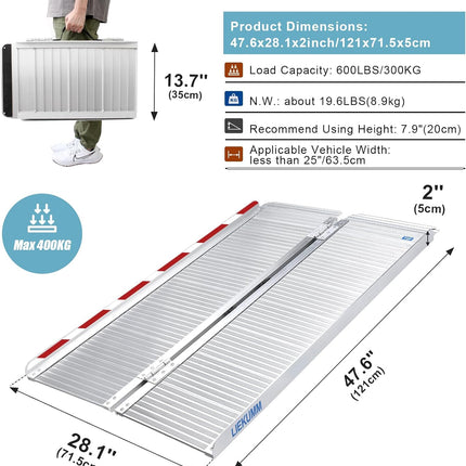 Wheelchair Ramp Folding 121x77cm Aluminium 300kg Capacity Portable LIEKUMM