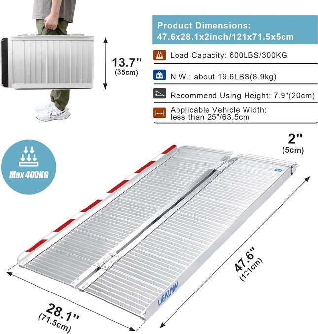 Wheelchair Ramp Folding 121x77cm Aluminium 300kg Capacity Portable LIEKUMM