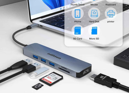 6 in 1 Docking Station USB C Adapter with 4K HDMI USB 3.0 5Gpbs SD&TF Card Slot