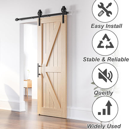 Sliding Barn Door Kit 6.6FT Heavy Duty Single Wood Door Track Black SANKEYTEW