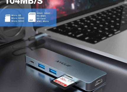 AYCLIF 6 in 1 Docking Station with 4K HDMI Output PD 100W USB 3.0 TF Card Reader