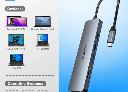 OBERSTER USB C Hub 6 in 1 USB C Adapter for Mac Windows Dual Display HDMI Type