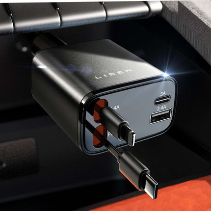 LISEN 84W Retractable USB C Car Charger for iPhone Samsung iPad Fast Charge