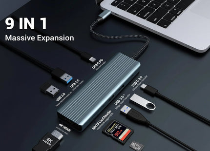 USB C Docking Station 9-in-1 with HDMI 4K SD/TF Slots USB for Mac Windows Linux