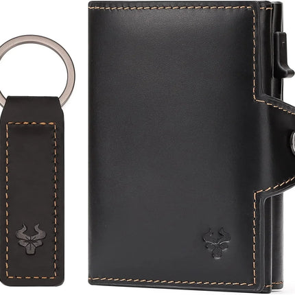Leather Smart Card Wallet Coin Pocket RFID Blocking Wallet & Leather Keyring