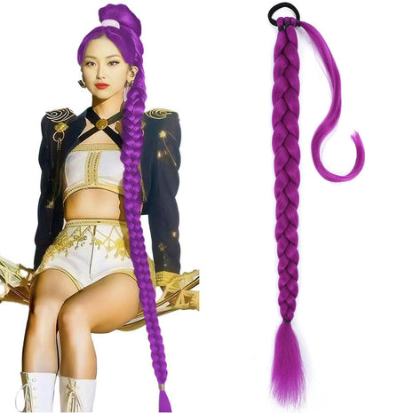 36 Inch Purple Hair Extensions, Pre-Braids purple Braiding Hair for Cosplay Halloween Stage Performances Ponytail Extension with Elastic Tie (purple,