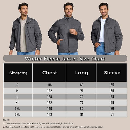Mens Winter Fleece Cargo Jacket Thick Military Bomber Grey Size L KEFITEVD