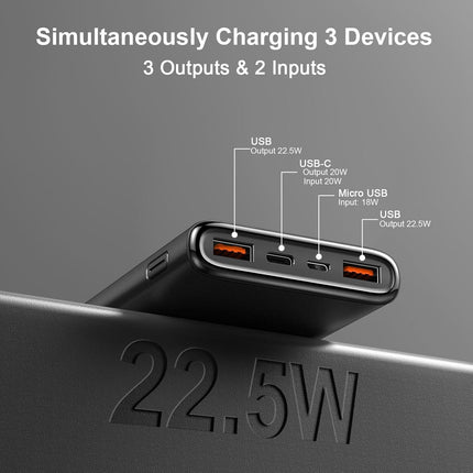 Power Bank Fast Charging 10000mAh 22.5W Portable USB-C PD3.0 QC4.0 LED Display