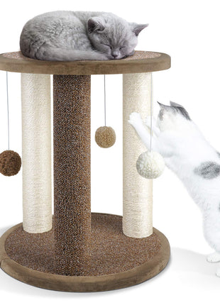 Aibuddy Cat Scratching Post, Scratching Tower with 3 Scratcher Posts?Carpeted Base Play Area and Perch (Cat Interactive Toys, Dangling Ball,East to