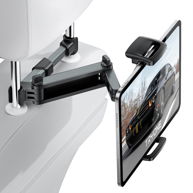 TRYONE Car Headrest Tablet Holder Mount Stretchable Backseat Tablets Stand for Kids, Car Seat Mounts Compatible with iPad Pro 12.9 Air Mini, iPhone,