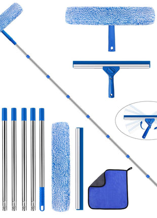 10Ft (3m) Window Squeegee Cleaning Equipment kit with Long Handle - Extendable Window Cleaner Tool Kit, Window Squeegee and Microfiber Window Washer