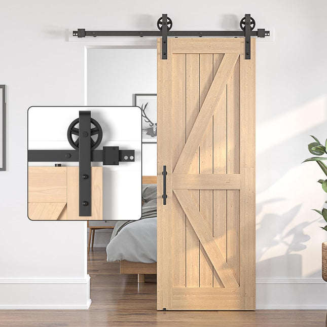 Sliding Barn Door Kit 6.6FT Heavy Duty Single Wood Door Track Black SANKEYTEW
