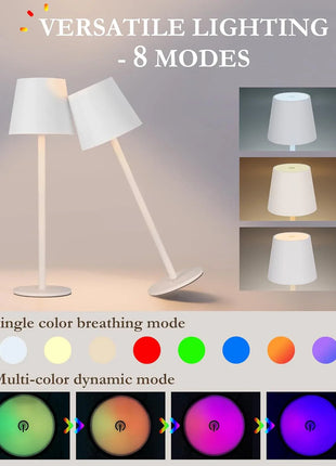 Cordless LED Table Lamp Rechargeable RGB Light Touch Dimmable IP54 White 2 Pack