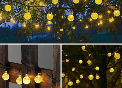 60 LED Solar Globe String Lights Warm White Outdoor Garden Waterproof 11m 8 Mode