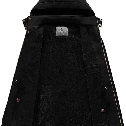 Mens Winter Parka Jacket Thick Fleece Lining Hooded Coat WenVen, Black