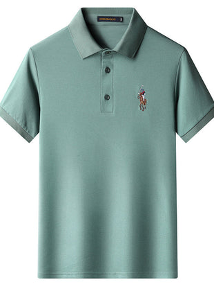 Cotton Embroidered Lapel Stretch Short-sleeved T-shirt