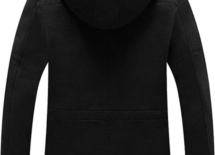 Mens Winter Parka Jacket Thick Fleece Lining Hooded Coat WenVen, Black