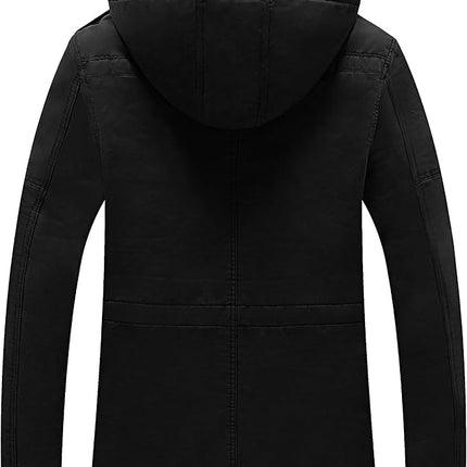 Mens Winter Parka Jacket Thick Fleece Lining Hooded Coat WenVen, Black