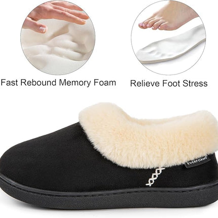 Mens Warm Slippers Memory Foam Fluffy Black EverFoams UK 9-10 EU 42-43