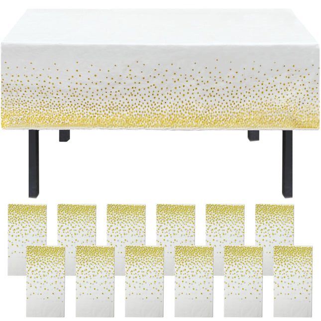 12PCS 137x274cm Gold Dot Disposable Plastic Tablecloth Wipe Clean,Waterproof Wipeable Dining Table Cover,Rectangular Oilcloth Table Cloth Party for
