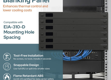 19″ Server Rack 6 X 1U Blanking Panels Snappable Tool-Free Mounting Black/Grey