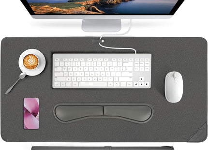 Office Desk Protector 80x40cm Truffle Grey Faux Leather for Keyboard and Mouse