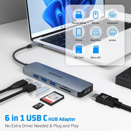 OBERSTER USB C Hub 6 in 1 USB C Adapter for Mac Windows Dual Display HDMI Type