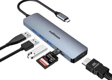 6 in 1 Docking Station USB C Adapter with 4K HDMI USB 3.0 5Gpbs SD&TF Card Slot
