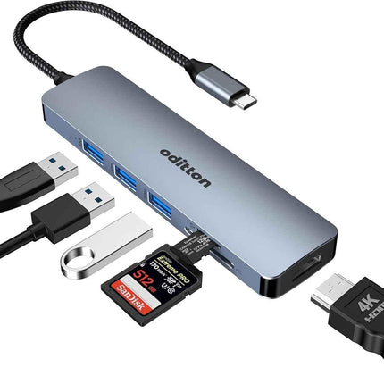 6 in 1 Docking Station USB C Adapter with 4K HDMI USB 3.0 5Gpbs SD&TF Card Slot