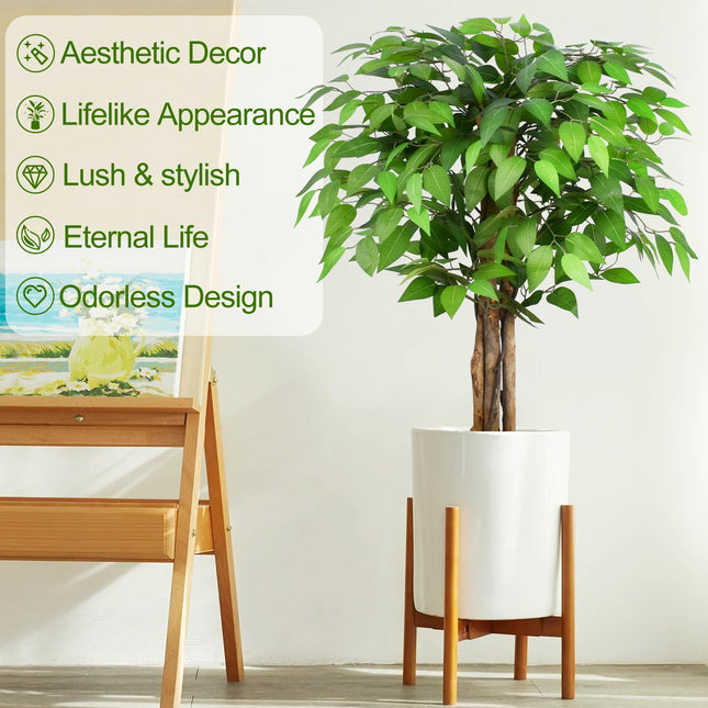 Keeplush 3ft Ficus Artificial Trees with Natural Curved Trunks, 90cm Tall Artificial Plants Tree for Indoor, Fake Ficus Tree Green Lifelike Home Decor