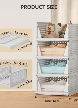BTGGG 8 Pack Wardrobe Storage Organiser, Stackable Storage Drawers for Wardrobe, Plastic Clothing Closet Organiser, Folding Storage Boxes Baskets