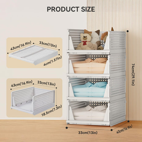 BTGGG 8 Pack Wardrobe Storage Organiser, Stackable Storage Drawers for Wardrobe, Plastic Clothing Closet Organiser, Folding Storage Boxes Baskets