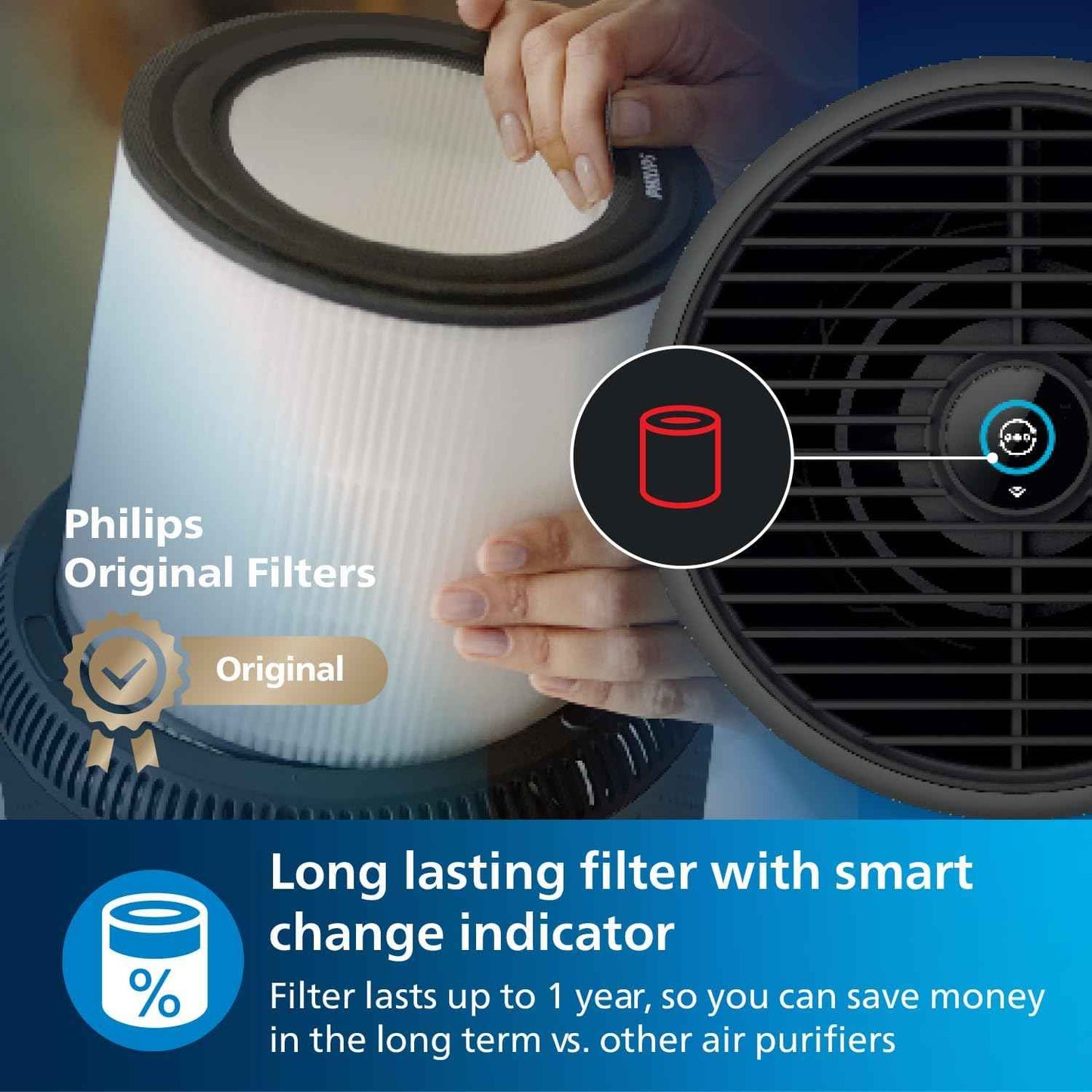 Philips 800i Series Compact Air Purifier, 49m2, HEPA & Activer Carbon Filter, Removes Up To 99,5% Of The Particles & Aerosols From The Air*(1), Connected with Air+ App, Dark Grey (AC0850/31)